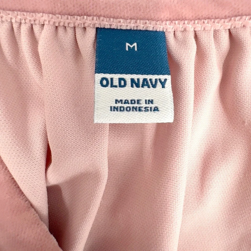 Old Navy Velvet Top M‎ Puff Sleeve Pink Split Neck Blouse Bridgerton